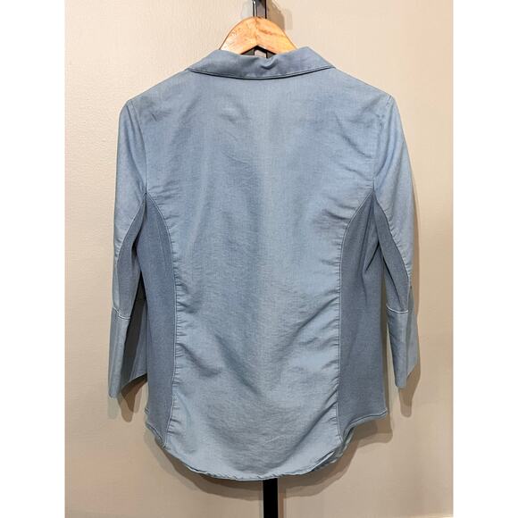 Cavalini Long Sleeve Pocket Collared Button-Up Shirt Blue Women's Size Large - Picture 3 of 7